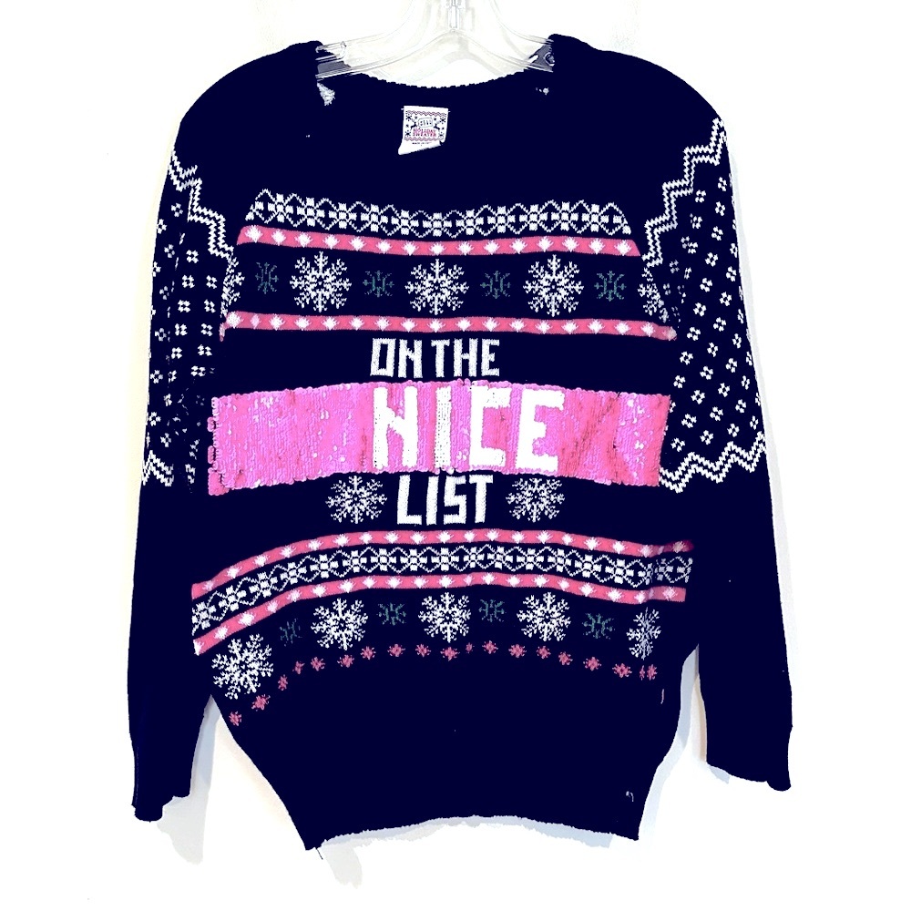 Well Worn‎ On The Naughty Nice List Reversible Sequin Christmas Sweater Youth L